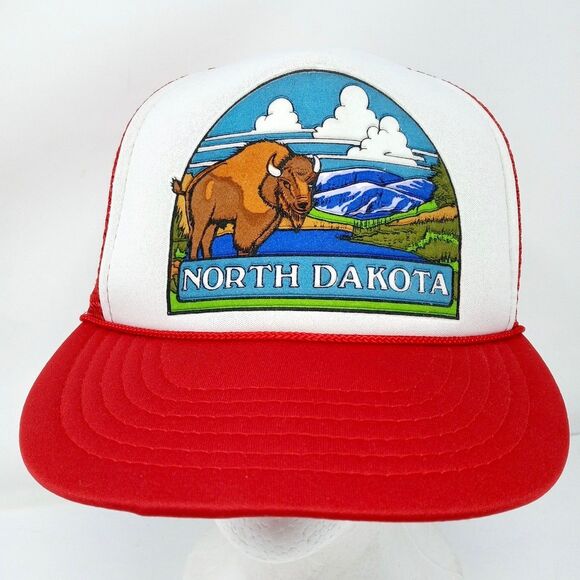 Vintage North Dakota Bison Nature Adjustable Snapback Mesh Trucker Hat Cap - Picture 2 of 7